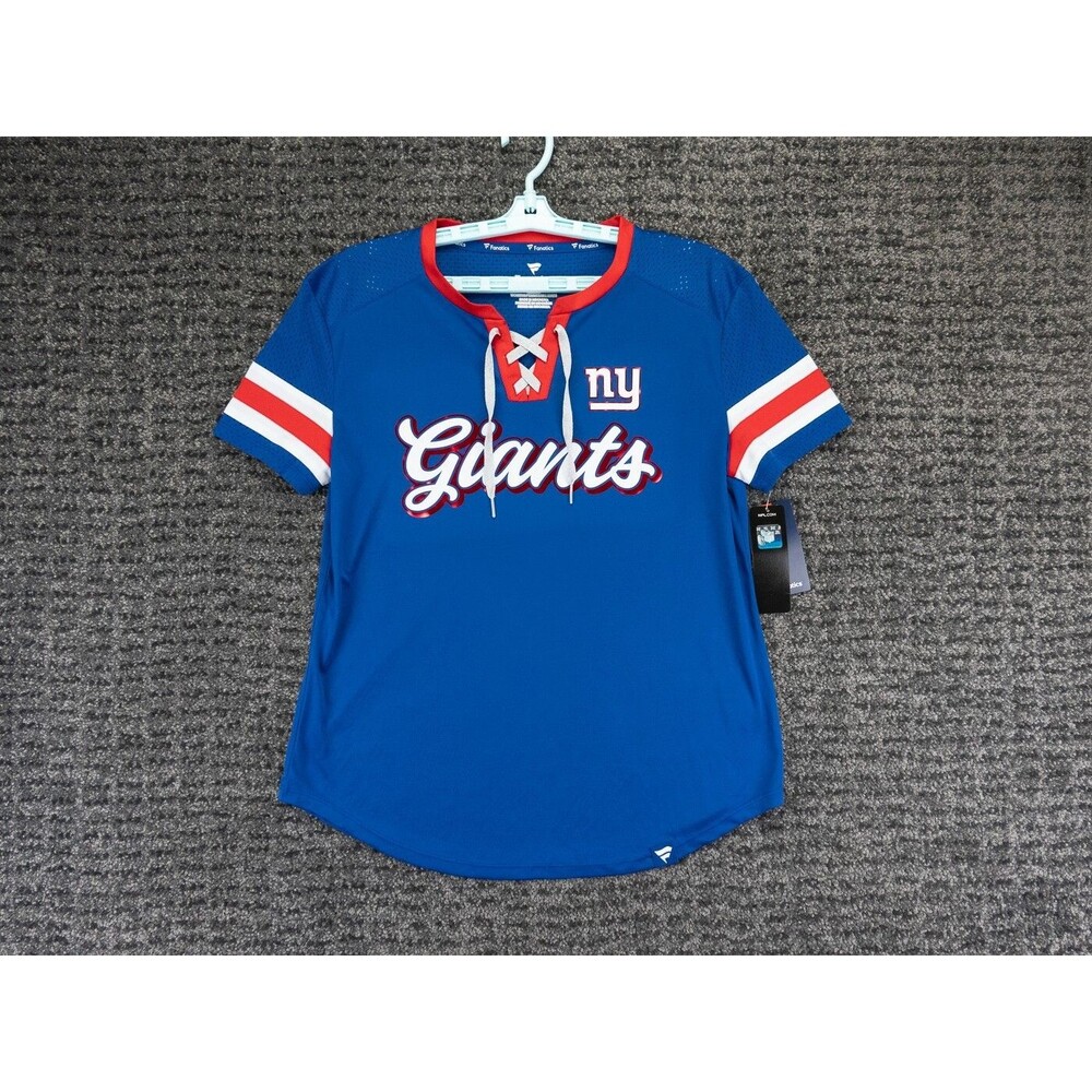 New York Giants T-Shirt Womens Medium Blue Lace Up Performance Fanatics NFL NWT